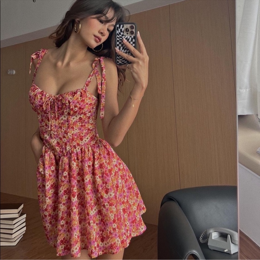 For Love And Lemons Pink Floral Mini Dress